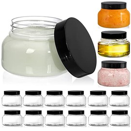 Paquete de 16 tarros de plástico de 8 onzas con tapas, recipientes transparentes para exfoliantes corporales, recipientes vacíos rellenables, tarros r