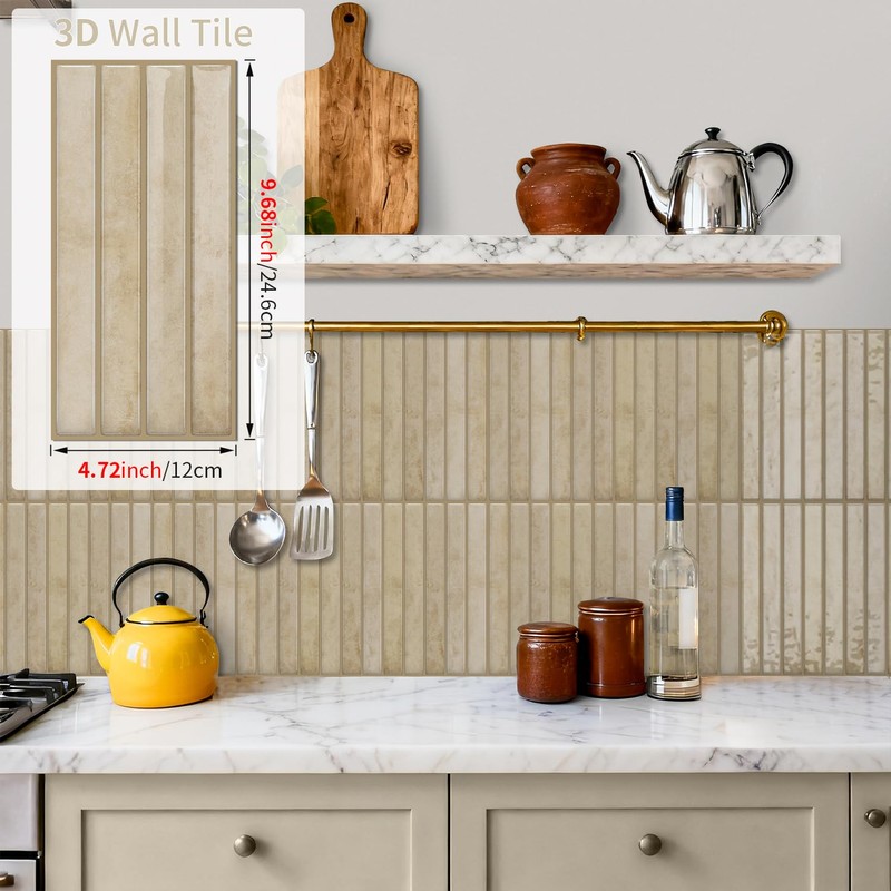 Ntrniva Beige Stone Effect Finger Tile Stickers, 3D Gel 20