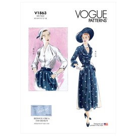 Vogue Misses' Blouse, Belt, and Skirt Sewing Pattern Kit, Code V1863, Sizes 6-8-10-12-14, Multicolor