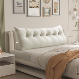 Daneey Headboard Wedge Pillow Bed Wedge Pillow for Headboard Bolster Reading Pillow for Bed Back Pillow for Sitting in Bed Wedge Pillow Headboard with Removable Velvet Cover (White, Queen)