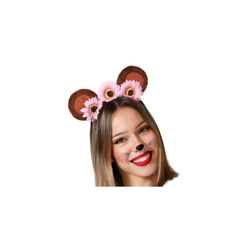 BigBuy Carnival Headband Ears Flowers