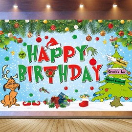 DIZHI Christmas Backdrop for Grinch Christmas Birthday Party Decorations for Kid Christmas Photography Background Cartoon Themed Party Decorations Supplies 7x5ft