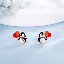 DAYLINLOVE Penguin Earrings 925 Sterling Silver Penguin Stud Earrings Penguin Christmas Jewellery Gifts for Women Penguin Lovers, Sterling Silver, No Gemstone