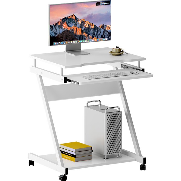 SogesPower Mobile Computer Desk Work Workstation with Printer Shelf and