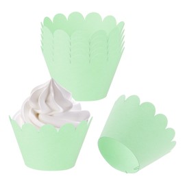PATIKIL Cupcake Wrappers Paper, 50 Pack Baking Cups Standard Wave Decoration for Anniversary Birthday Weddings and Parties, Green
