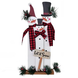 Grace Home Wooden Snowman Family Sign Tabletop Mantel Centerpieces Merry Christmas Snowman Figurines Winter Xmas Indoor Outdoor Decorations