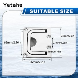 Yetaha Pack of 2 Inlet Handle Floor Lifter, Stainless Steel Flush Hatch Locker, 76 x 56 mm with 8 Screws for Boat, Marine, Yacht