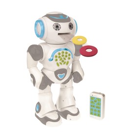LEXIBOOK Powerman Max - Remote Control Walking Talking Toy Robot STEM Programmable Dances Sings Telling 10,000 Stories 300+ Learning Quiz Shooting Discs and Voice Repeat for Kids 4+ - ROB80EN, White
