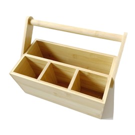 Ecowonder Wooden Cutlery Organiser Utensil Holder- Portable Kitchen Storage Caddy Organiser For Cutlery & Condiments - Table Organiser Bar Caddy Cutlery Basket - Craft Organiser Art Box with Handle