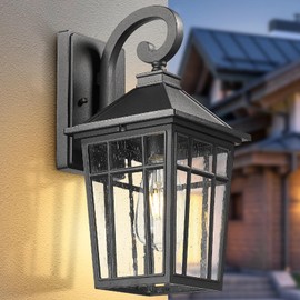 Darkaway Solar Outdoor Wall Lights, Dusk to Dawn Outside Wall Sconce Lighting with Remote, Black Exterior Light Fixture for House Porch Yard Hallway Doorway Garage