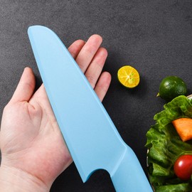 AILUROPODA Nylon Knife, 2-Piece Plastic Kitchen Knife for real cooking and Cutting Pizza, Cakes, Bread, Fruits, Veggies Durable Nylon Kitchen Knife for kids，Blue
