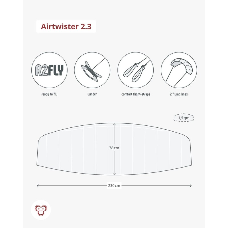 Skymonkey Airtwister 2.3 Parafoil with flight straps and bag, Ready