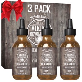 Viking Revolution Viking Revolution Beard Oil for Men - Unscented - Natural Mens Beard Oil with Argan Oil and Jojoba Oil - Beard Softener, Strengthens and Moisturizes - Beard Conditioner for Men (3 Pack, 3 Fl Oz)