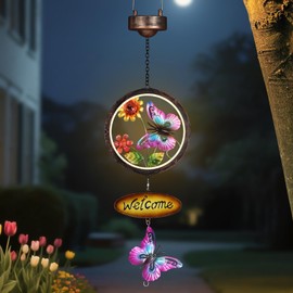 copinpin Butterfly Solar Lantern Outdoor Waterproof Welcome Sign lamp Birthday Gifts for Women Mom Outside Hanging Lights Decor for Garden Yard Patio Backyard Porch