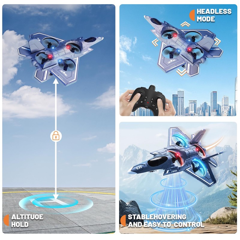 ENJOYFLY Foam Remote Control Airplane, LED Fighter Jet with 360°
