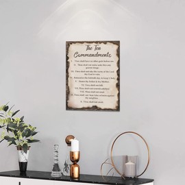 The Ten Commandments Decor Wall Art 10 Commandments Bible Verse Christian Religion Scripture Pictures Wall Decor Canvas Painting Prints Artwork Framed for Church Bedroom Bathroom Kitchen 12"x16"