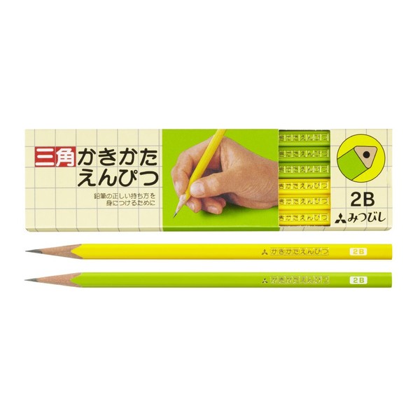 三菱鉛筆 Mitsubishi Pencil K45632B Pencil Triangular Shaft 2B Yellow Green