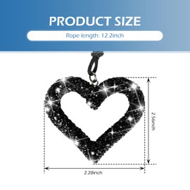 Bawkars Bling Heart Car Hanging Accessories, Crystal Rhinestone Rear View Mirror Auto Charm, Cute Diamond Pendant Interior Hanger Decoration Ornament for Women Girls (Black)