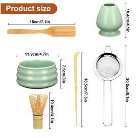 KBIBCK Matcha Tea Set, 6pcs Matcha Whisk Set, Matcha Ceremony Accessory, Whisk Holder, Matcha Bowl, Matcha Whisk, Scoop, Sifter, Ceramic Matcha Bowl Tea Ceremony Accessory for Making Matcha