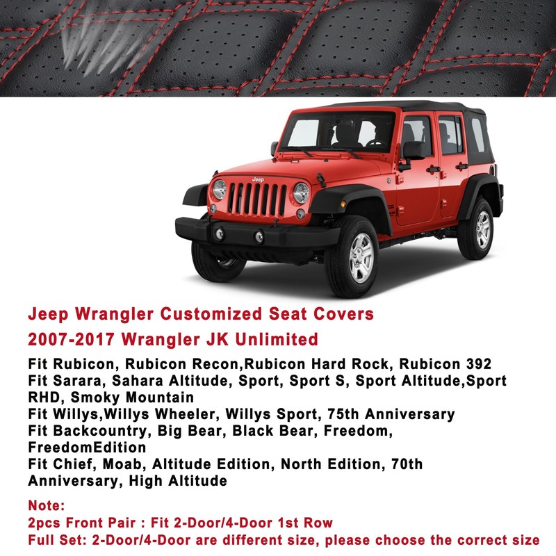 Huidasource Front Seat Covers for Wrangler JK 2007-2017, Waterproof Wrangler