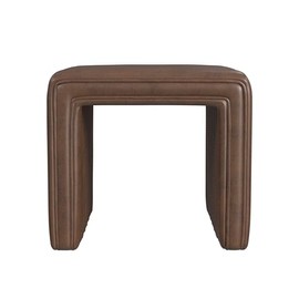 HomePop Modern Channel Tufted Faux Leather Ottoman Home Décor|Ottoman for Living Room & Bedroom - Brown Faux Leather