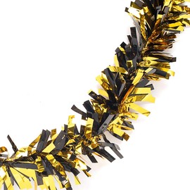 Anderson's Black and Gold Metallic Tinsel Twist Garland 4 inches Wide x 25 ft Long