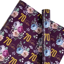 RUSPEPA Scented Birthday Wrapping Paper - Mini Roll - Flower Pattern with Fragrance for 70th Birthday, Party and More - 17 inches x 16.4 feet - 70 Year Old