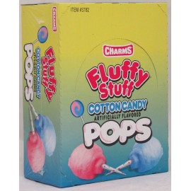 Charms Fluffy Stuff Cotton Candy Pop Candy 48 Box Flat Pops Bulk Candies Suckers