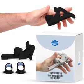 FingerPress PIP Extension Orthosis Made in USA by OrthoPress | Finger Straightener Splint For Bent Fingers, Flexion Contractures | Adjustable Joint Stretcher Device | Large/Black