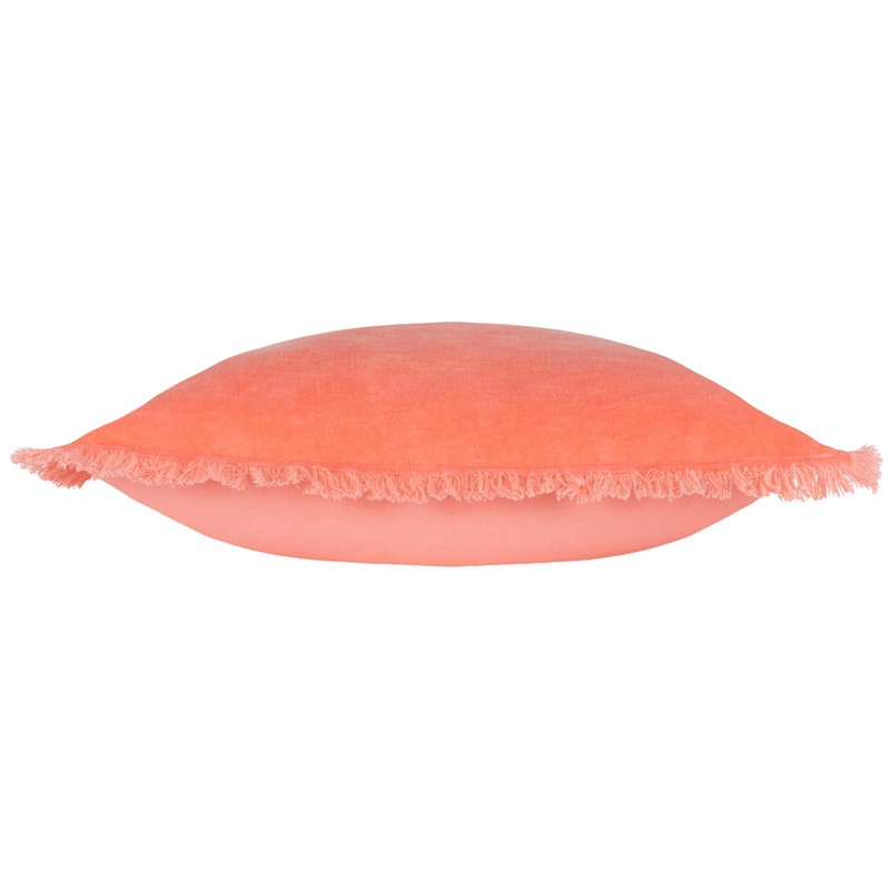 Furn. Gracie Velvet Fringed Cushion Cover, Coral, 45 x 45