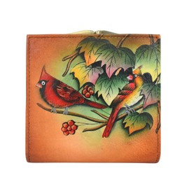 Anna by Anuschka Women's w Original Leather Hand-Painted Two Fold Wallet with Clasp Coin Pocket, Country Cardinal, One Size