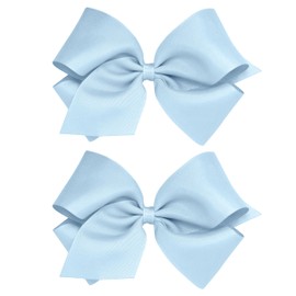 Wee Ones Girls 2 Pack Grosgrain Hair Bows with Plain Wrap Centre on a Wee Stay No Slip Clip, King, Millenium Blue