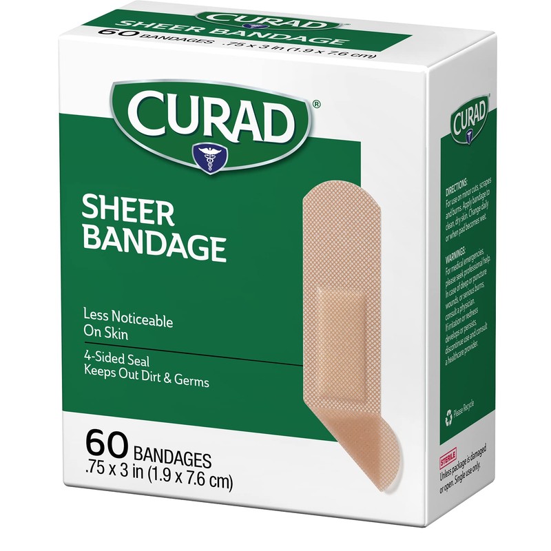 CURAD Sheer Adhesive Bandages, 3/4 x 3 Inch, For First