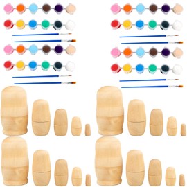 4 Set Unpainted Matryoshka Plain Nesting Dolls DIY Wooden Blank Russian Nesting Dolls for Parent Child Activities Kids Birthday Gift DIY Craft