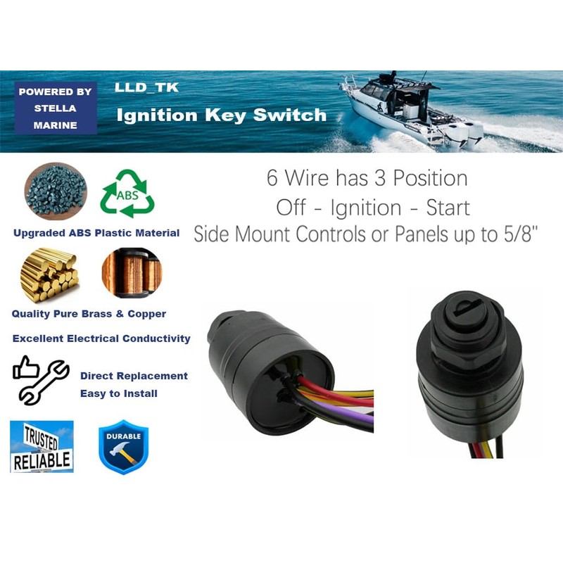 Boat Ignition Key Switch Push to Choke 6 Wires Base