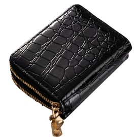 Atzuofan Trendy Crocodile Patterned PU Card Holder, Card Holder Coin Purse Zippered Small Coin Purse Portable Multi-slot Cute Card Holder Small Purse Leather Coin Purse for Men and Women (Black)