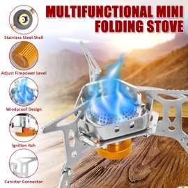 XTDMJ Camping Stove Gas Portable, Windproof and Portable Gas Stove Camping, Featuring 3800W Burner with Piezo Ignition, Adapters, and Converters for Outdoor BBQ Cooking Fishing Hiking Picnics
