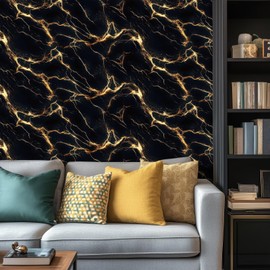 HOMETITUTE Black Gold Marble Wallpaper Marble Contact Paper Vinyl Self-Adhesive Removable Counter Peel and Stick Wall Paper for Refurbishment Wall Countertop Cabinets Furniture 15.7"x39.4"