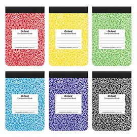 Oxford Jr. Composition Notebooks, Half Size, Top Bound, 7-1/2" x 4-7/8", College Ruled Paper, 80 Sheets, Asst Primary Marble Covers, 6 Pack (63774)