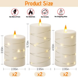 Upinmz 6 Pack Flickering Flameless Candles with String Lights,Unbreakable Acrylic Battery Operated Candle with Remote Control and Timer - Ivory White