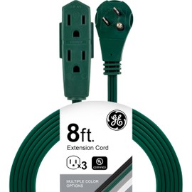 GE 3-Outlet Flat Extension Cord 8 Ft Grounded Extension Cord with Multiple Outlets 3 Prong Outlet Extender Flat Plug Power Strip Indoor Extension Cord 16 Gauge UL Listed Green 70852