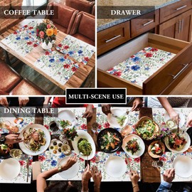 4th of July Placemats Patriotic Blue Red Flowers Leaf Place Mats for Dining Table American Flag Independence Day Washable Table Mats for Kitchen Dining Decorations Set of 6