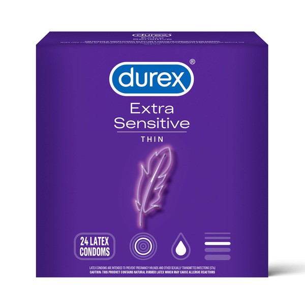 Durex Condom Extra Sensitive Natural Latex Condoms, 24 Count - Ultra Fine & Extra Lubricated (Pack of 2)