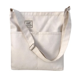 VEAGIA Tote Bag, Canvas, Shoulder Bag, A4, Large Size, Canvas Shoulder Bag, Solid, For Travel, Canvas Unisex, beige