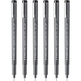 STAEDTLER 308 005-9 Pigment Liner Fineliner Pen - 0.05mm Nib - Black Ink - Pack of 6