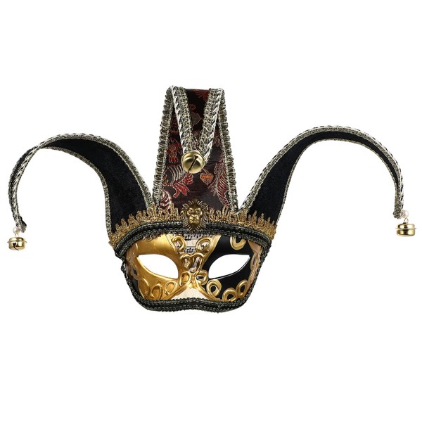 ABOOFAN Masquerade Mask for Men Women Venetian Jester Mask Half Face Mardi Gras Mask for Halloween Costume Party, Ball Prom, Wall Decoration (Black)