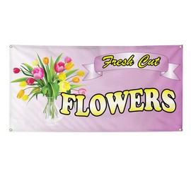 Vinyl Banner Multiple Sizes Fresh Cut Flowers Business E Retail Outdoor Weatherproof Industrial Yard Signs Lavender 4 Grommets 12x30Inches