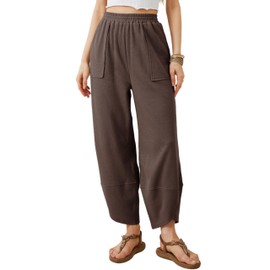 Xiaoxuemeng Womens Baggy Wide Leg Pants Casual Elastic Waisted Palazzo Harem Pants with Pockets(Coffee-S)