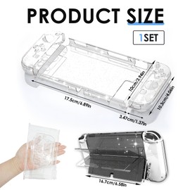 Protective Case for Switch OLED Model 2021,Grip Cover with Shock-Absorption and Anti-Scratch Design Soft TPU for Switch OLED Cover Glitter Dockable Case PC Back Cover with Flip Shell (Clear)