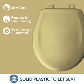 Bemis Classic Colors Slow Close Toilet Seat, Easy Clean Hinges and Durable Plastic Seat, Made in USA, Round, Harvest Gold
